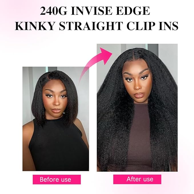 Invisi Edge Clip In Hair Extensions Human Hair 2 Pack 240g 16pcs Kinky Straight Invisible Clip Ins For Women Full Head Injected Clip Ins Remy Human Hair Extensions Natural Color 30inch
