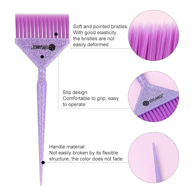 3 Pieces Hair Color Brush Kit, Balayage Tint Brush, Soft Bristles- Hair Dyeing Brushes, for Salon Hairdresser (Purple)