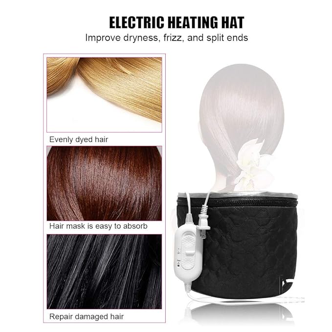 Electric Hair Heating Hat Household Hot Oil Treatment Hat, Hair Thermal Treatment SPA Nourish Care Hat with Adjustable Temperature, Soft PU Material Deep Conditioning Heat