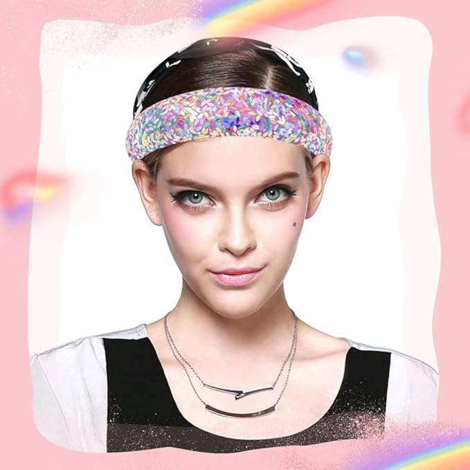 Sparkle Wide Headband for Women Girls Colorful Sequin Headbands Fashion Glitter Headband Comfortable High Elastic Head Band Hair Hoop Hair Accessories for Womens