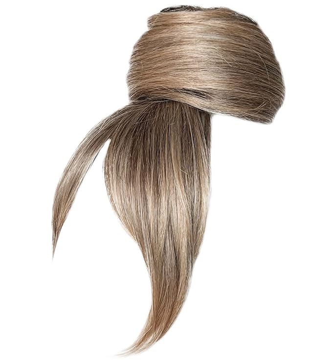 Hairuwear Hairdo Trendy Fringe and Bun Hairpiece With Fashionable Bangs and Side Piece, SS19/23 Rooted Biscuit