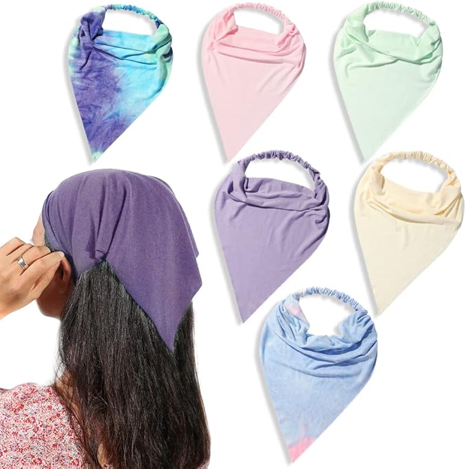 6 Pack Hair Scarf Headband for Women Elastic Bandana Head Scarf Large Boho Triangle Kerchief with Clips Non Slip Scarves