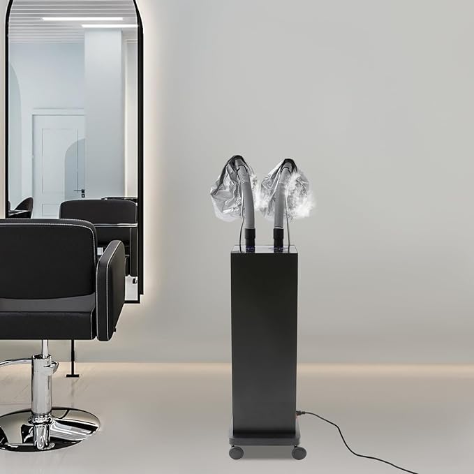 Nano Hair Steamer with 2 Vaporizing Caps, Professional Micro Mist Hair Processor with Rolling Wheels, 650W 110V Nano Hair Steamers Machine, Multifunctional Hair Steamer for Home Barber Shop (Black)