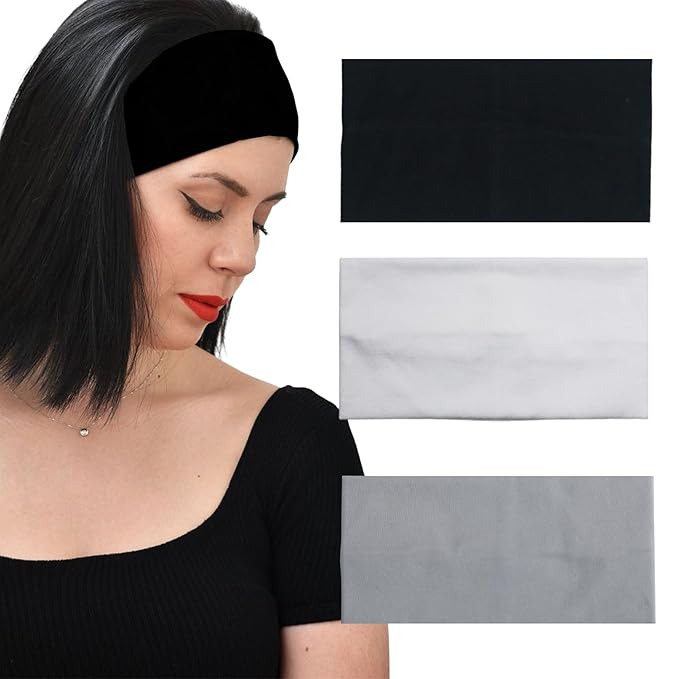 Headbands for Women 3 Pcs Wide Cotton Headband Non-slip Stretchy Elastic Head Wrap Holder Hair Accessories