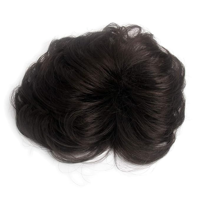 H&Bwig toupee for men,Men Short Toppers Hairpiece with toupee tape,Clips in Hair Extensions for Covering White Loss Hair, Glueless (Dark Brown)