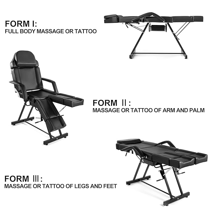 Artist hand Massage Table Facial Bed Eyelash Extension Massage Bed with Tray, Split Footrests (Black)
