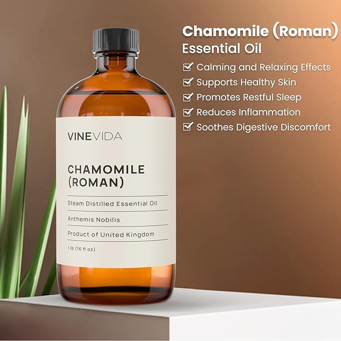 VINEVIDA Chamomile Roman Essential Oil 16 oz - Pure, Undiluted Chamomile Oil for DIY Candle Scents and Soap Making - Safe for Skin Topical Use
