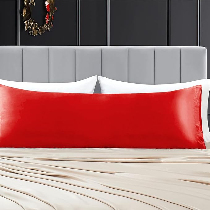 Aormenzy Satin Body Pillow Cover Set of 2, 20x54 Inches Red Body Pillow Case for Adults, Silky Soft & Cooling Pillowcase with Envelope Closure