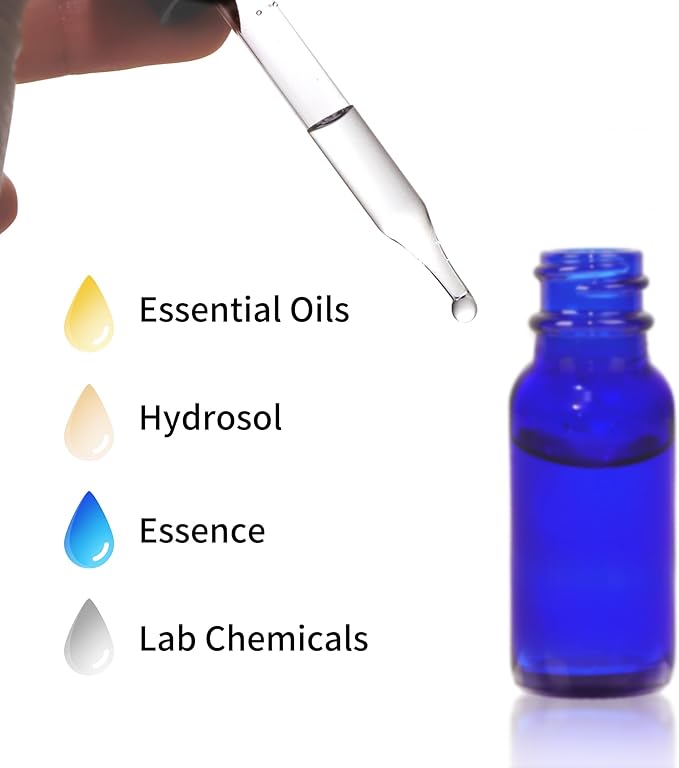 48 Pack 1/2 oz (15ml) Cobalt Blue Glass Bottles with Glass Eye Droppers for Essential Oils, Perfumes & Lab Chemicals (Brush, Funnels, 2 Extra Droppers, Labels & Measuring Cup Included)
