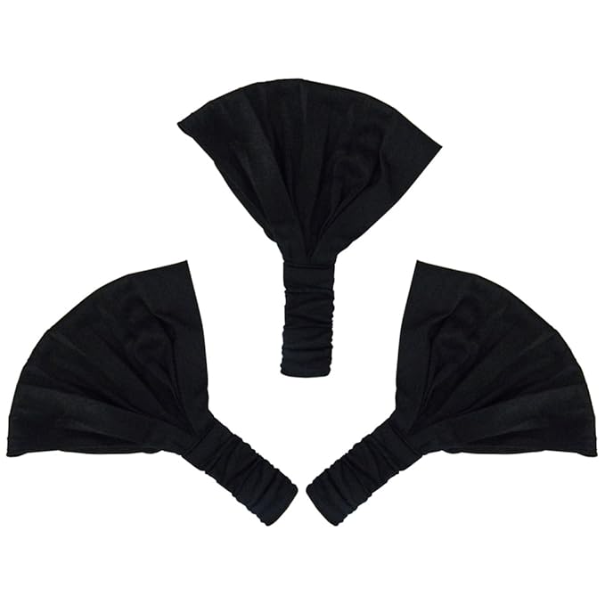 Set of 3 Wide Cotton Head Band Solid Boho Yoga Style Soft Hairbands - Black