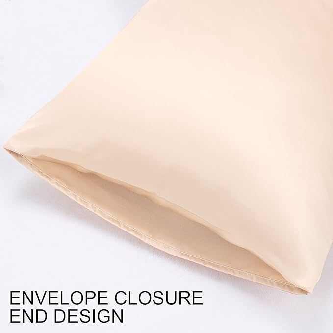 uxcell 2 Pack Silk Satin Pillowcase for Hair and Skin, Cool, Silky, Soft Breathable Pillow Cases King Size 20x36 Inch Sateen Pillowcase Light Tan with Envelope Closure