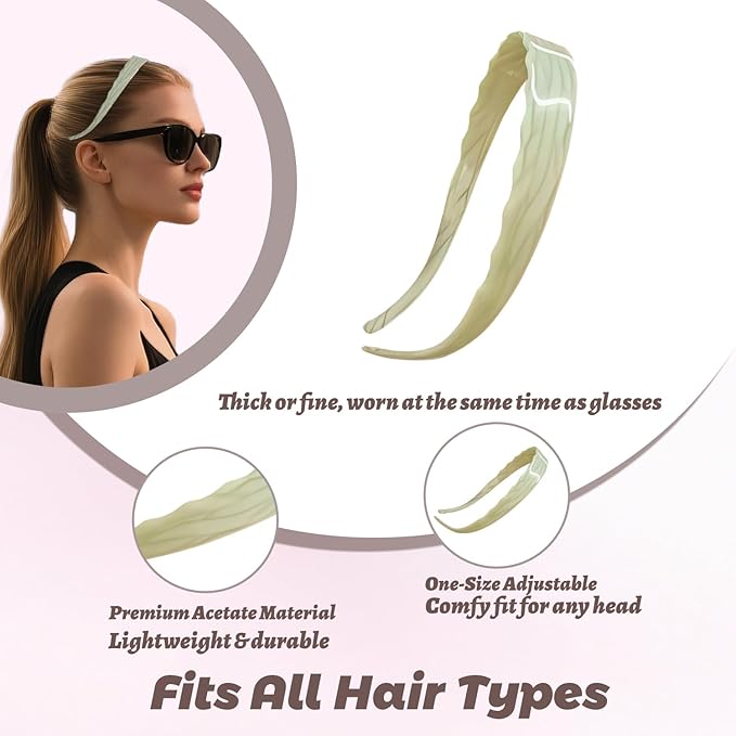 Acetate Hairbands for Women - Non-Slip Thin Headbands with Teeth, Eyewear-Friendly Design, 90s Retro Hair Accessories, No Pressure & No Headache Sunglasses Headband (Beige)