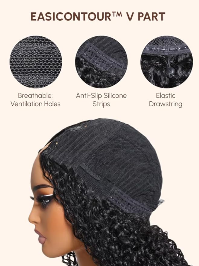 YIROO V Part Human Hair Wig - Ombre Chestnut Brown Yaki Straight Glueless No Leave Out - Upgrade U Part for Women - V Shape Clip in Half No Glue No Sew in Beginner 24 Inch