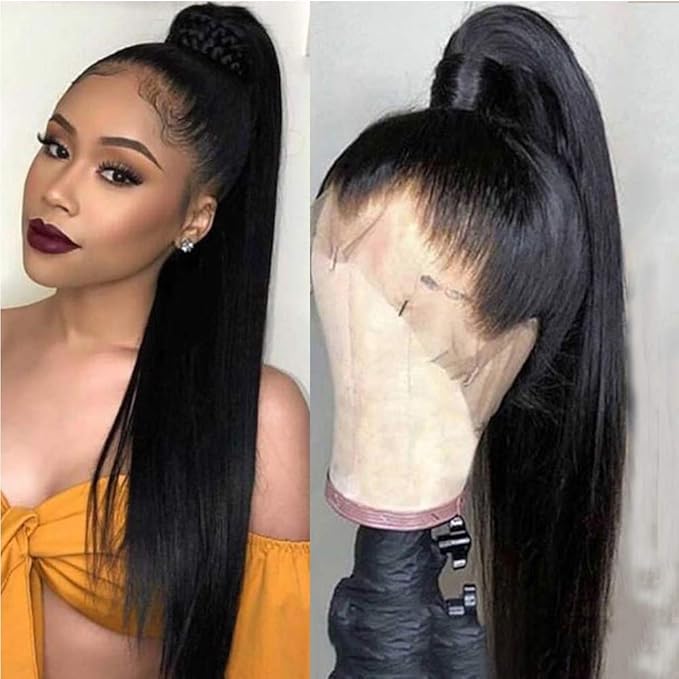 sdamey 360 Straight Lace Front Wigs Human Hair HD Transparant Full Lace Wigs For Women 200 Density Wigs Human Hair Pre Plucked With Baby Hair 12A Brazilian Virgin Hair Natural Color 20inch