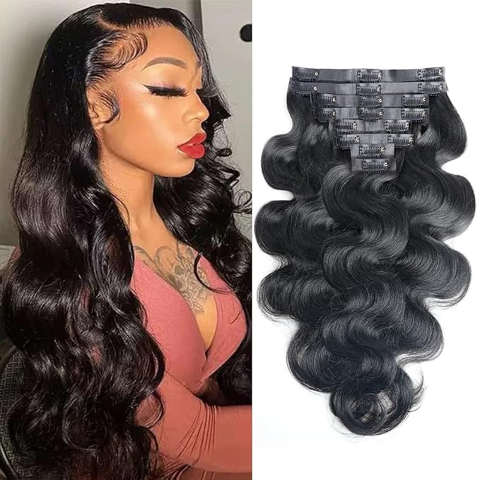 Seamless Clip in Hair Extensions Human Hair Body Wave Human Hair Clip in Extensions 8Pcs PU Clip ins Remy Hair for Women Invisible Skin Weft 18Clips 120g 20inch Natural Black