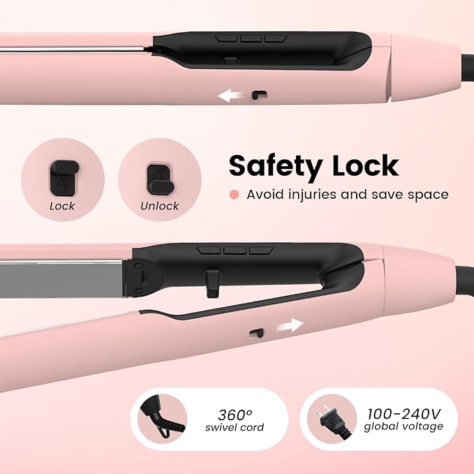 PRITECH Flat Iron Hair Straightener and Curler 2 in 1, Titanium Flat Iron with Negative Ions, Adjustable Temp(248℉-450℉) and Automatic Shut Off (Pink)