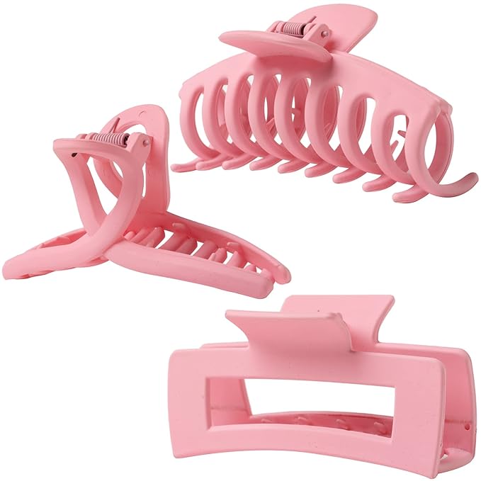 Dorable Pink Claw Clips for Women - Strong Holding Polycarbonate Hair Clips, Rose Nonslip Jaw for Fine and Thin Hair, 3 Counts Fushia