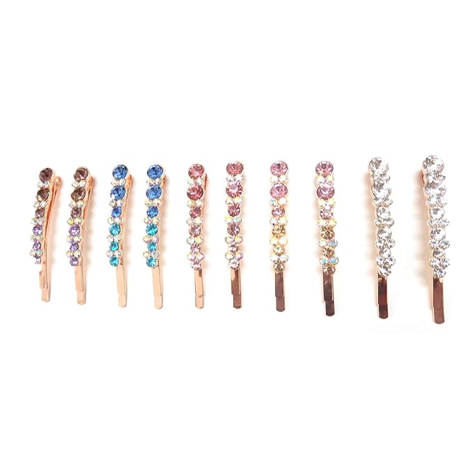 WHITEBRIDGE 10pcs Vintage Colorful Diamond Hair Bobby Pins Metallic Barrettes Hair Clips for Women Girls - Retro Colorful Hairpins Bobby Pins