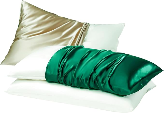Green Silk Pillow Cases Made in USA, Oeko-TEX Certified 22 Momme Mulberry Silk Pillowcase for Hair and Skin Standard Size with Zipper, Anti Wrinkle,1 Pcs 20"x26" (Standard, Emerald)