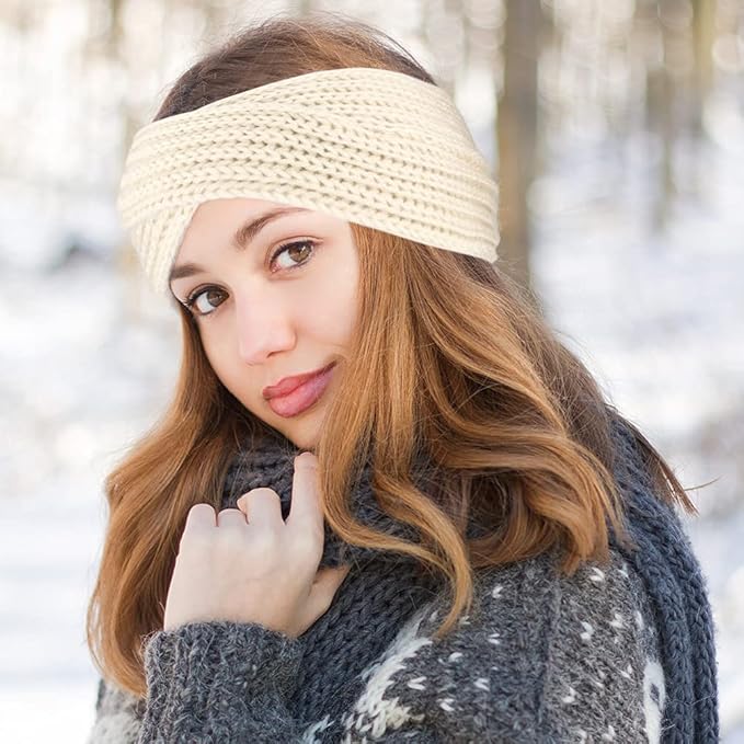 DRESHOW Knit Crochet Headband for Women Ear Warmer Soft Turban Stretch Warmer Headbands Winter Fashion Head Wrap