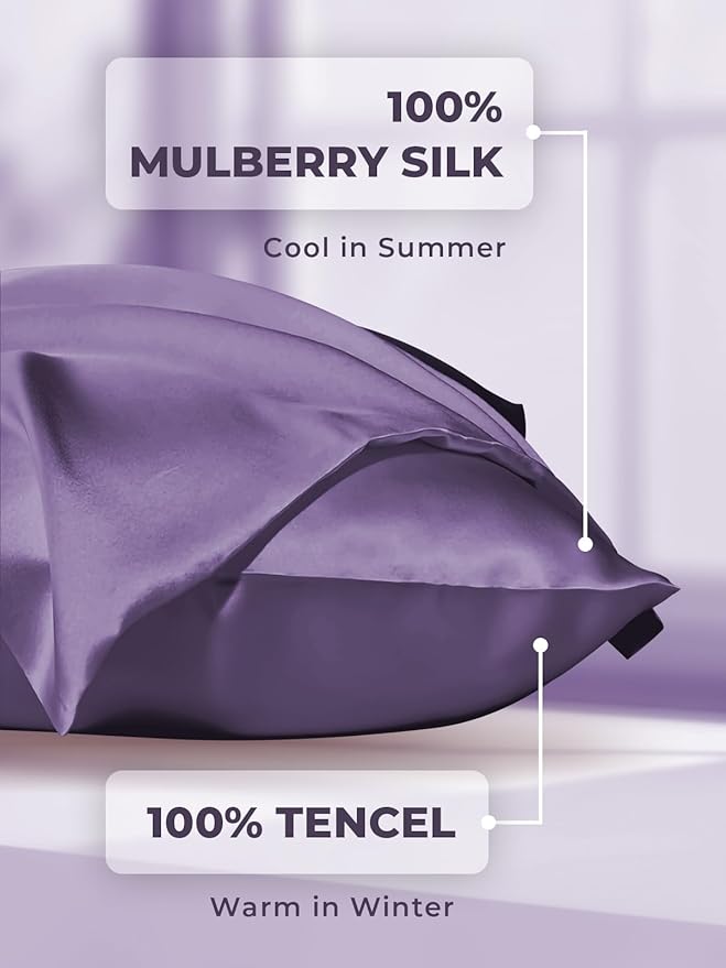 Mulberry Silk Pillowcase for Hair and Skin, SGMSILK 22 Momme Natural Silk Pillow Cases with Zipper, 6A Soft and Smooth Single Sided Pure Silk Pillow Cover (Dark Purple, Queen 20"x30")