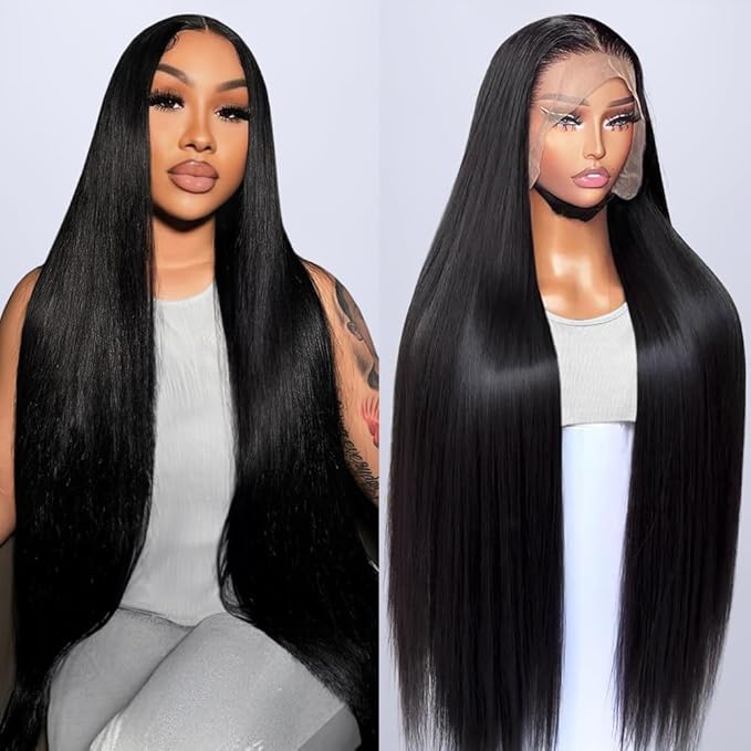 Hermosa 220% 13x4 Lace Front Wigs Human Hair Pre Plucked with Baby Hair 28 inch 12A Brazilian Straight Human Hair Wigs for Women Natural Hairline Natural Color