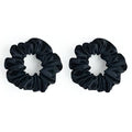 22 Momme 100% Mulberry Silk Scrunchies (2 Pack, Black), Well-Hold Elastic for No-Damage, Soft Hair Ties, 6A Grade, OEKO-TEX Certified, Reduces Frizz & Breakage