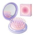 RHOS Hair Brush with Mirror for Women, Girls - Compact Folding Brush with Soft Nylon Bristles and Mirror - Portable Hair Brush for Travel (Purple)