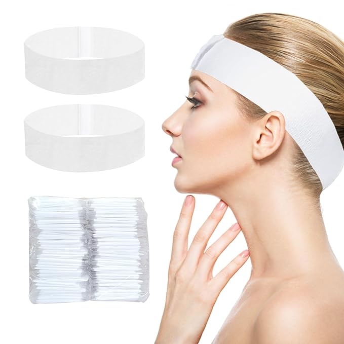 MoyRetty 100 Pack Disposable Headbands for Spa & Facials Professional Disposable Hair Bands, Facial Headbands Esthetician Supplies with Adjustable Magic Tape