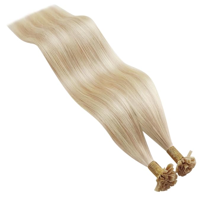 YoungSee K Tip Hair Extensions Highlight 14 Inch K Tips Hair Extensions Human Hair Ash Blonde Highlight Platinum Blonde Remy Keratin Tip Hair Extensions for Women Invisible 50g #18/613