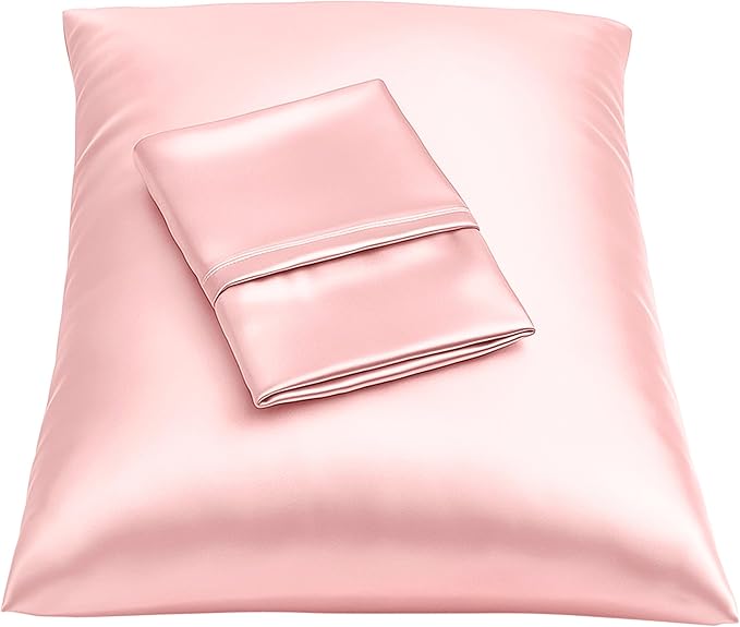 BLISSFORD Pink Satin Pillowcase with Zipper, for Hair and Skin Care, Feels Soft and Cool Like a Silk Pillowcase, Satin Pillow Cases 2 Pack, Slik Pillow Cover, Standard Size - Set of 2