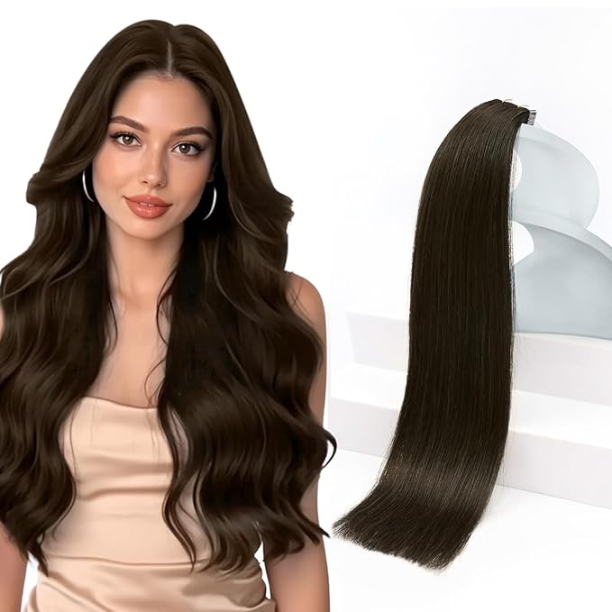 Sunny Hair Tape in Hair Extensions,Dark Brown Tape in Hair Extensions Human Hair Invisible Remy Human Hair Tape in Extensions 24 inch 20Pcs