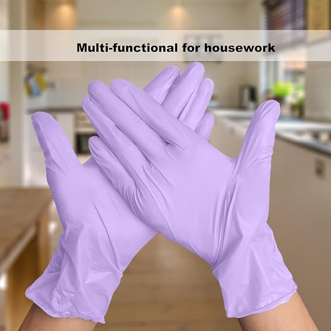 Disposable Gloves Large, Nitrile and Vinyl Blend Material Gloves, Latex Free 4 Mil 200 Pc Food Grade Glove for Cleaning, Food Prep,Hair Dye,Tattoo, Purple