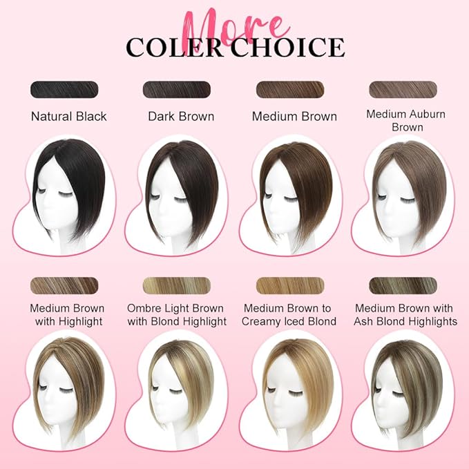 Hair Toppers for Women Real Human Hair Topper for Women with No Bangs Hairpieces Comfortable and Breathable 10 Inch Swiss Base 3D 360°Cover Glue-free (Medium Brown with Ash Blond Highlights)
