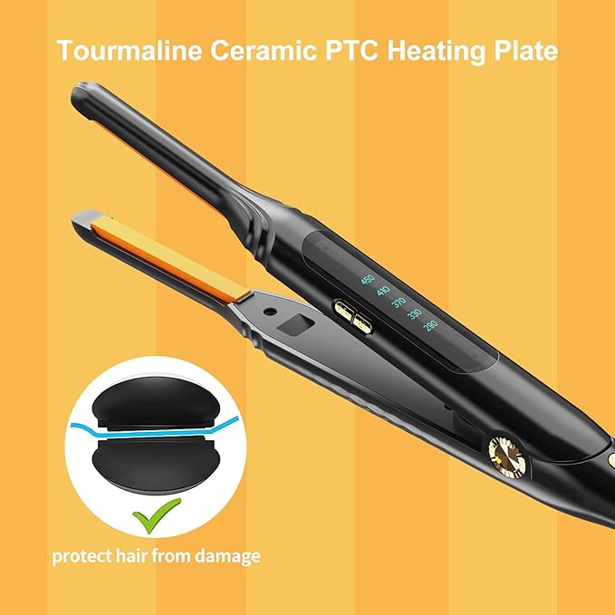 Small Flat Iron 3/10'' Mini Flat Irons for Short Hair,Pixie Cut & Bangs,Pencil Hair Straightener for Edges with LED Display,Travel Hair Straightener with Dual Voltage,Auto Shut Off（Orange）