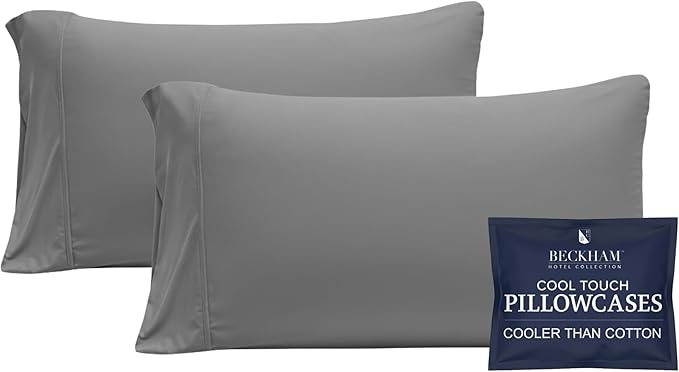 Beckham Hotel Collection Cooling Pillowcases for Hot Sleepers, King Size Set of 2, Cool Bedding, Envelope Closure, Silky Soft, Breathable, Moisture-Wicking, Dark Gray