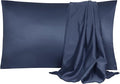 uxcell 2 Pack Silk Satin Pillowcase for Hair and Skin, Cool, Silky, Soft Breathable Pillow Cases Standard Size 20x26 Inch Sateen Pillowcase Navy with Envelope Closure