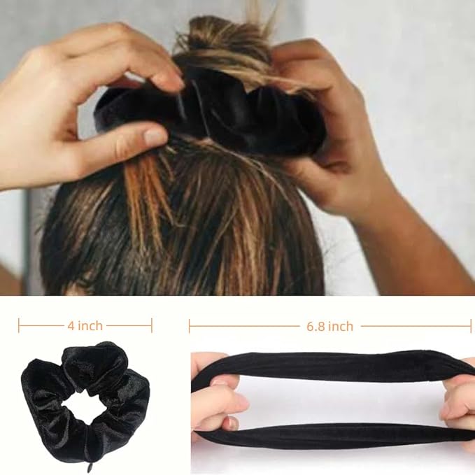 Velvet Scrunchie with Zipper Pocket for Women - Hair Tie with Hidden Storage Compartment for Cash, Lipstick, Keys & Valuables | Hidden Compartment Items for Travel (Black, 4PCS)