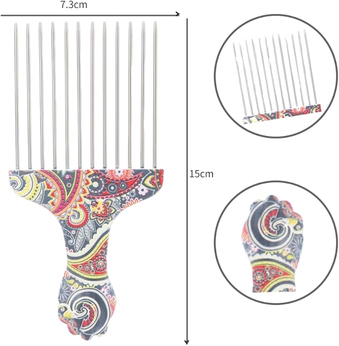 Professional Hair Styling Pick Comb - Stainless Steel, for Afro Hair, Suitable for Women and Men (Waist flower K4)