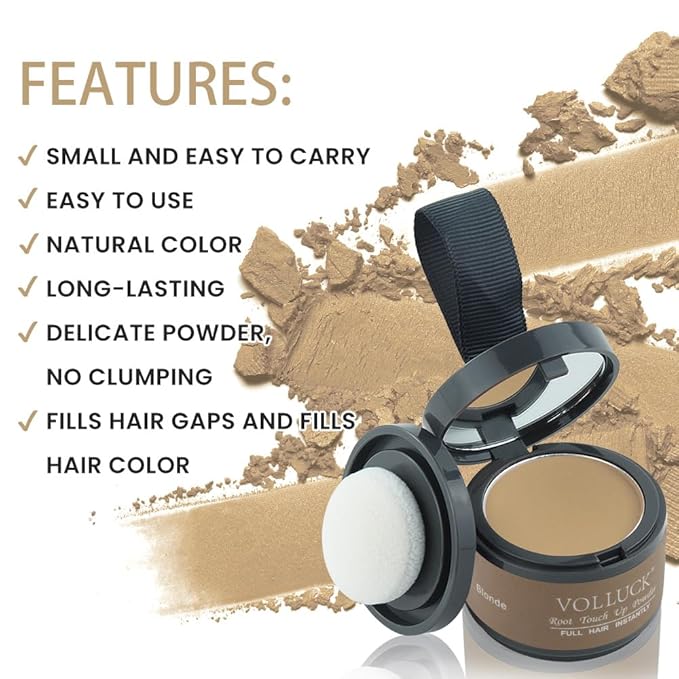 VOLLUCK Root Touch up Powder, Instant Hairline Powder for Thinning Areas and Gray Hair Coverage, Natural and Non-greasy Root Cover up for Women and Men (Blonde, 0.14 Ounce)