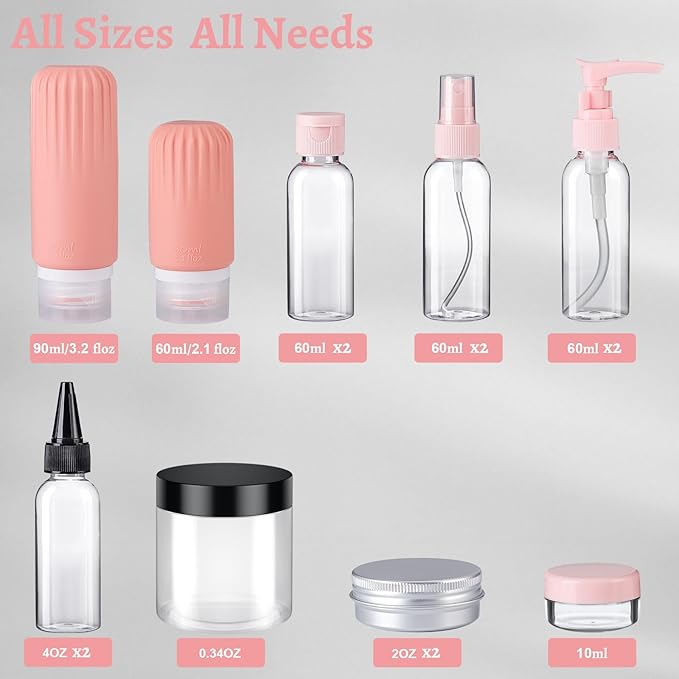 Travel Size Bottles for Toiletries 25Pack TSA Approved Toiletry Bottles Leak Proof Travel Kit with Clear Toiletry Bag Lotion Skincare Shampoo Cosmetic Container