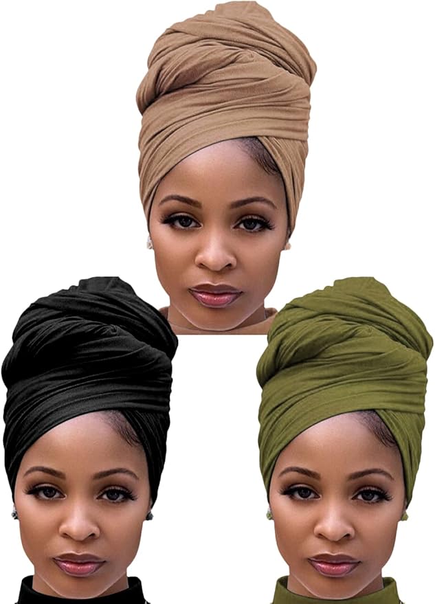 Harewom Head Wraps for Black Women Stretch Head Scarf Long African Hair Wraps Turban Headwraps Jersey Headbands