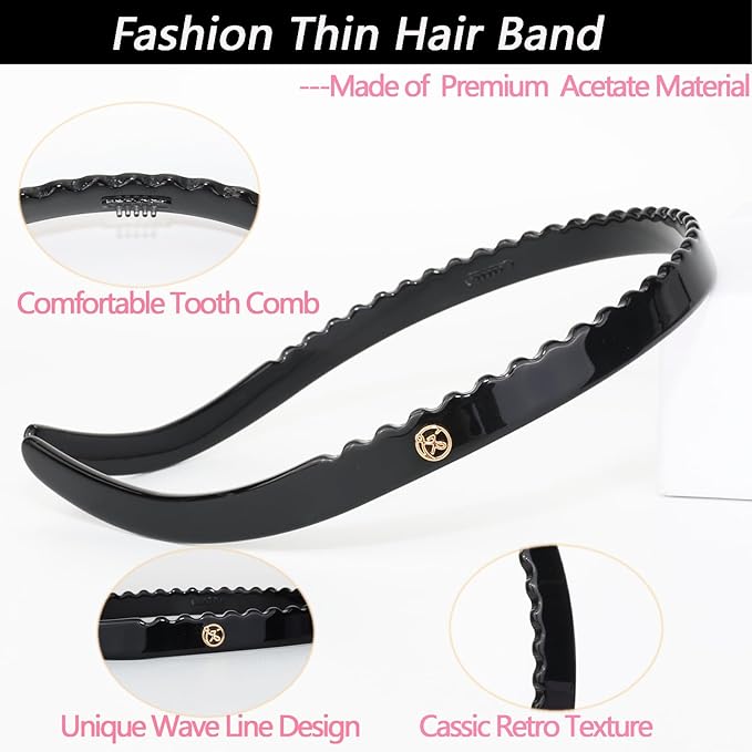Black Headband Designed for Eyewear,Flex No Pressure Comfortable Hair Band Fashion Acetate Headbands for Womens Sisters Girls Gifts