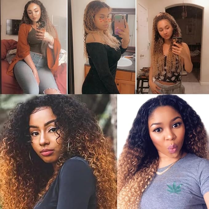 Ombre Bundles Human Hair Blonde Deep Wave Bundles 18 20 22 Inch Niegmeag Virgin Remy Hair Extensions Double Weft 3 Tone Brown and Honey Blonde Bundle