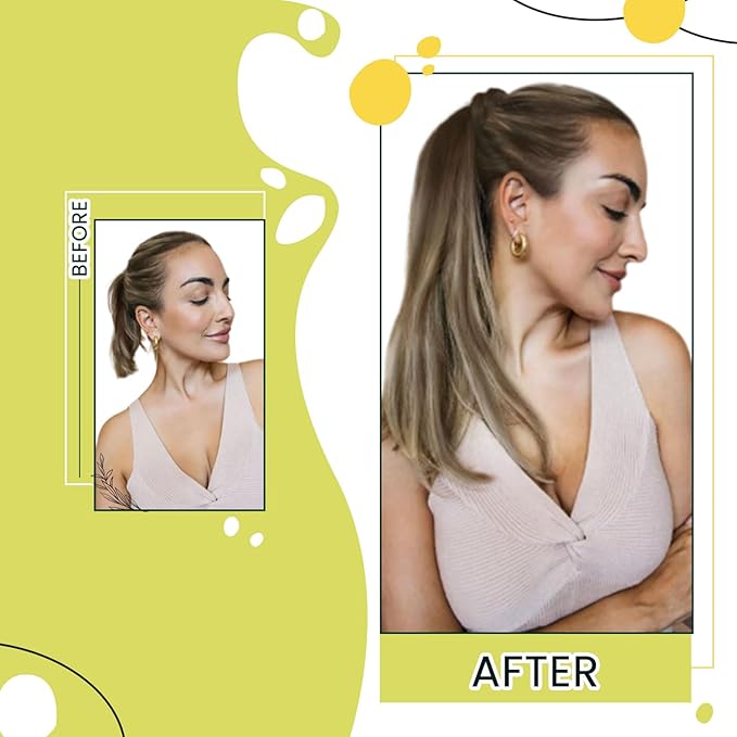 RUNATURE Human Hair Ponytail, Balayage Ponytail Extension Human Hair, Straight Real Hair Ponytail Extension, Tangle Free No Shedding, 16 Inch 80g #4/27/4 Medium Brown to Honey Blonde Highlights