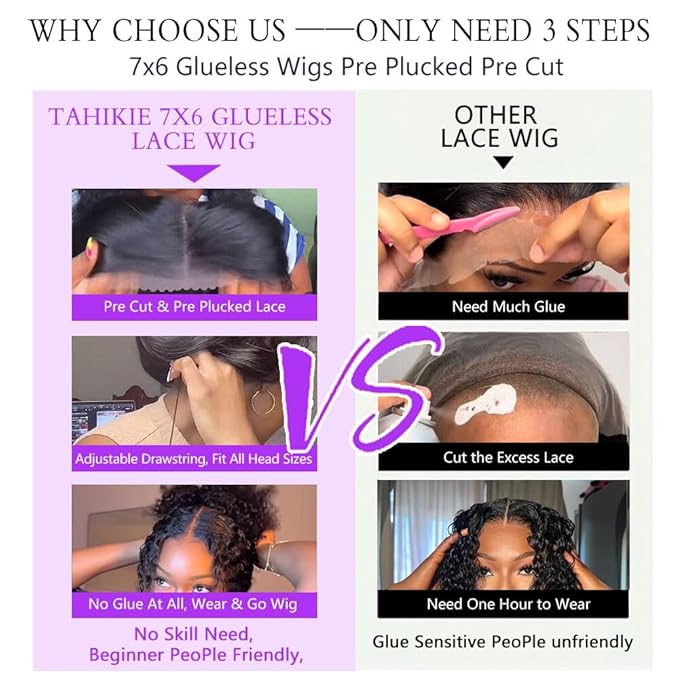 7x6 Burmese Curly Glueless Wigs Human Hair Pre Plucked Pre Cut 250% Density Drawstring Wig Human Hair 7x6 HD Lace Front Wigs Human Hair for Black Women Wear and Go Glueless Wig Natural Color 30inch