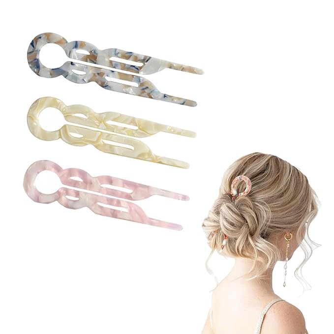 Prestige French Hair Pins, Acetate Leopard Print Hair Pin for Women,Suitable for All Hair Types (E-3PCS)