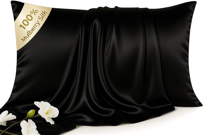 Silk Pillow Cases Queen - 6A Luxury 100% Mulberry Silk Pillowcase for Hair and Skin - Anti-Wrinkle, Cooling & Smooth, Hidden Zipper - Pillowcases for Sleeping Women, Black