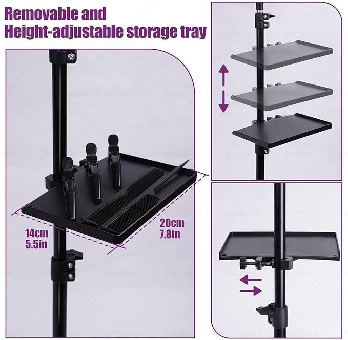CF Braiding Hair Rack with Detachable Tray, Height Adjustable Braiding Rack 2-sided 144 Pegs Hair Extension Holder, Hair Stand with Storage Bag & Stylist Hair Braiding Accessories for Hair Salon