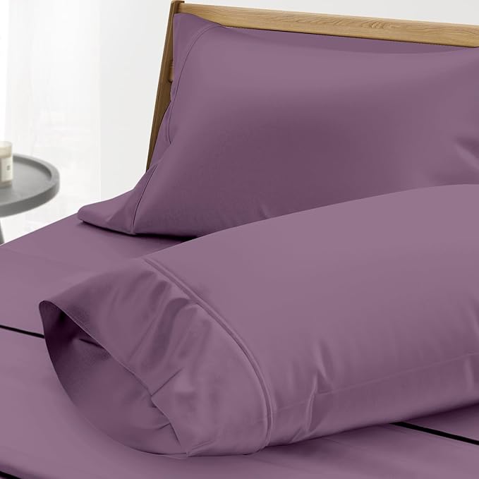 THREAD SPREAD 100% Egyptian Cotton Pillow Cases - 1000 Thread Count Pillow Cases Queen/Standard Size Set of 2, Soft, Breathable Extra Long Staple Sateen Weave Cotton Pillow Covers for Bed - Plum